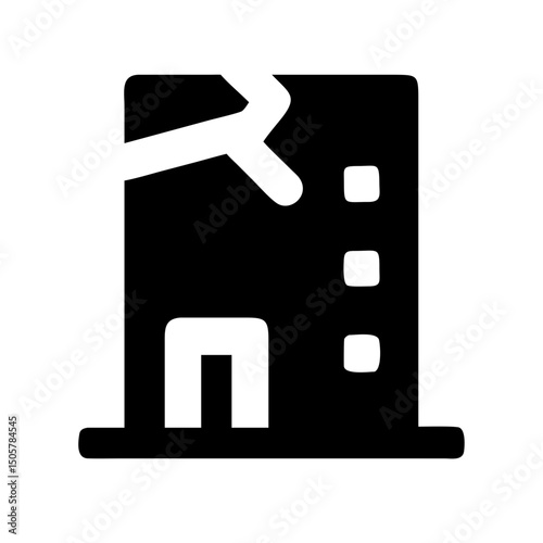 Icon of a damaged building to signify destruction or disrepair