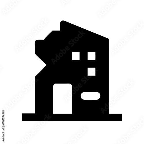 Icon of a damaged building to signify destruction or disrepair