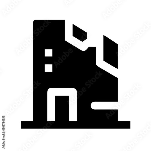 Icon of a damaged building to signify destruction or disrepair