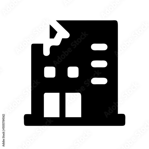 Icon of a damaged building to signify destruction or disrepair