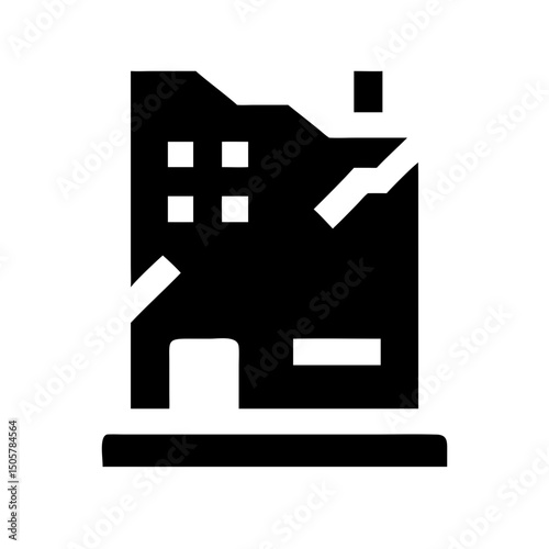 Icon of a damaged building to signify destruction or disrepair