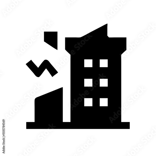 Icon of a damaged building to signify destruction or disrepair