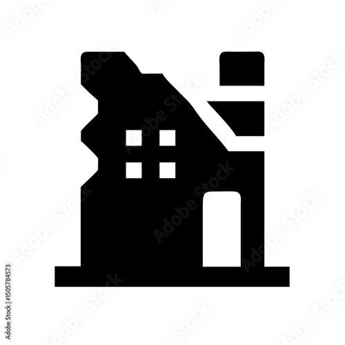 Icon of a damaged building to signify destruction or disrepair