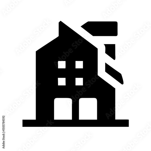 Icon of a damaged building to signify destruction or disrepair