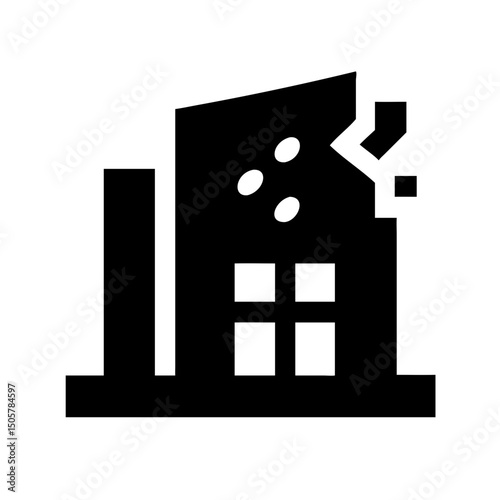 Icon of a damaged building to signify destruction or disrepair