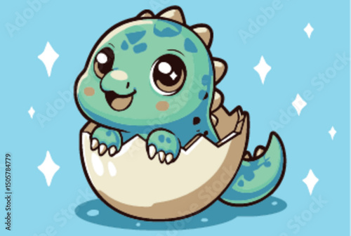 Cute Baby Dinosaur Hatchling in Egg Shell with Adorable Expression