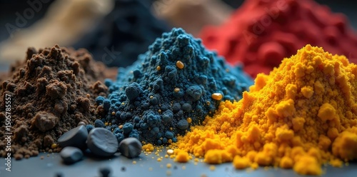 Close-up shot of raw materials, emphasizing the texture and color variations, highlighting the inherent potential within unrefined resources , unrefined, item, organic