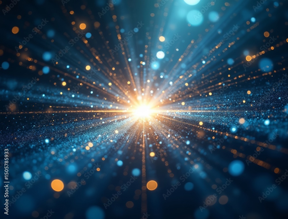 Naklejka premium Abstract blue and gold light burst background