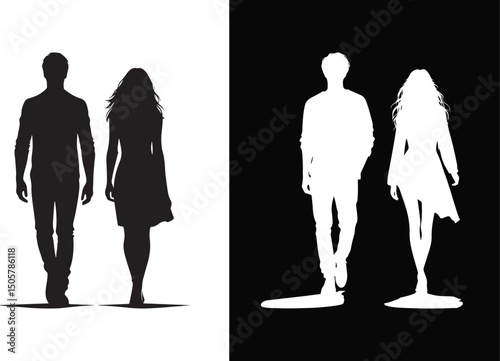 Simple icon set of a couple walking together