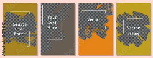 Painted frame social media story post template set. Abstract banner design vector collection. Text place transparent background. Social media story publication layouts.  Border box templates