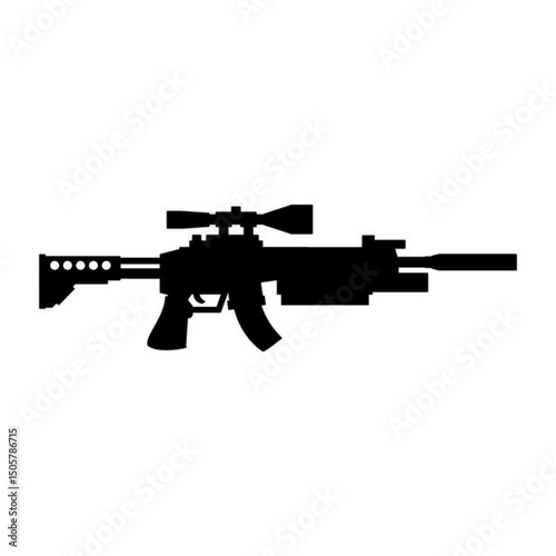 Vector Illustration of Assault Rifle – Military Automatic Gun Isolated on White Background