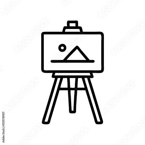 Simple line drawing of easel with landscape painting