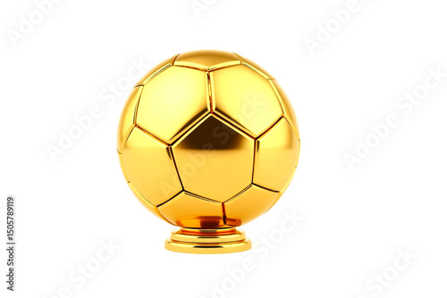 Golden Soccer Ball Trophy on Pedestal with Reflective Surface