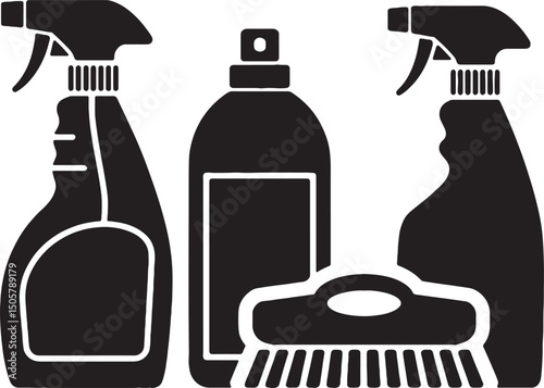 Cleaning supplies spray bottles brush cleaning products