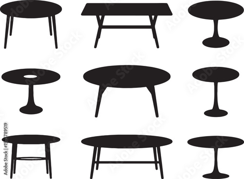 Collection of nine different table silhouettes