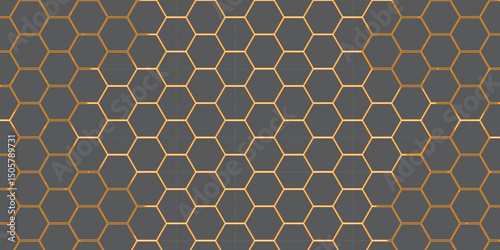 Seamless geometric hexagon pattern with honeycomb texture in yellow and gold, a sweet design reminiscent of a bee's comb