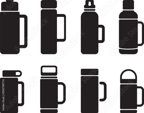 Eight different styles of thermos flasks icons