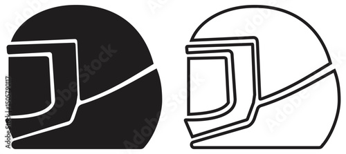 Motorcycle Racing Helmet Icon Set Silhouette and Outline Design.
