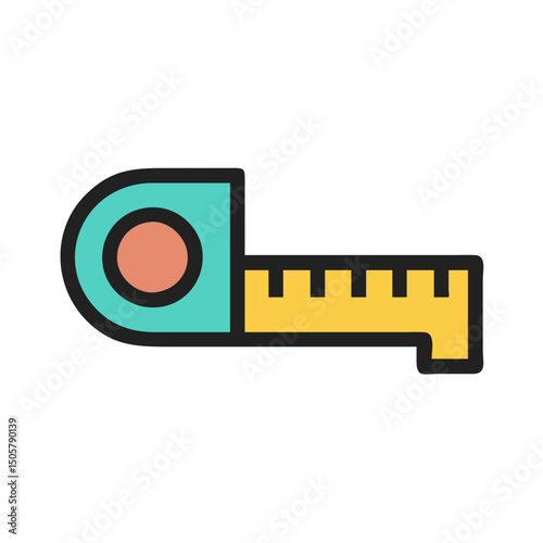 Simple cartoon illustration of a retractable tape measure for measuring