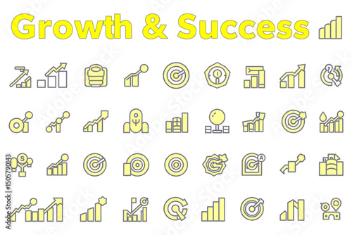 Collection of Growth and Success Icons for Business and Financial Concepts