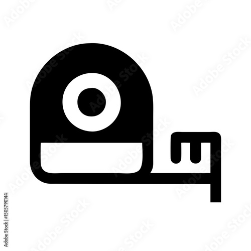 Simple black and white icon of a measuring tape for construction or diy projects