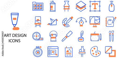 Art and Design simple concept 24 hand drawn color icons set .Vector illustration.