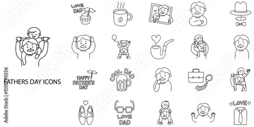 Wallpaper Mural Fathers Day simple concept 24 hand drawn color icons set .Vector illustration. Torontodigital.ca