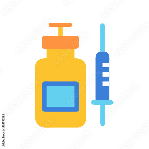 Vaccine bottle and syringe icon illustration