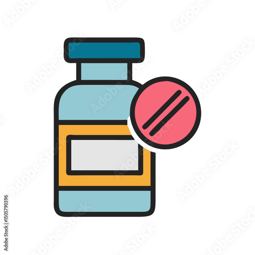 Medication bottle and pill icon illustration