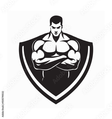Strong Muscular Men Logo Design Vector Image Isolated on white background.
