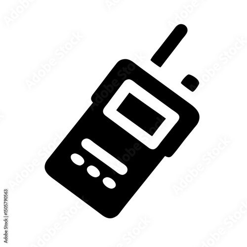 Black and white icon of a handheld two way radio transceiver