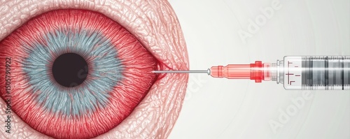 A close-up illustration of an eye receiving an injection from a syringe, highlighting a medical procedure.