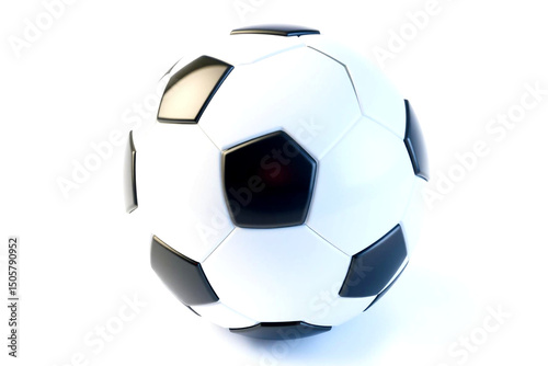 A detailed close-up of a standard white and black soccer ball on white background
