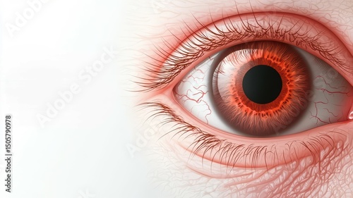 A close-up of a human eye with visible redness and blood vessels, indicating irritation or infection.