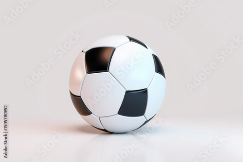 A solitary soccer ball on a pristine white background and surface