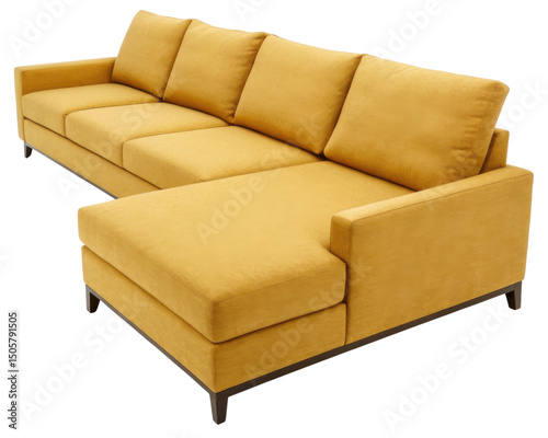 Cotton Sectional Sofa Cozy cotton sectional sofa in vibrant yellow, PNG on transparent background