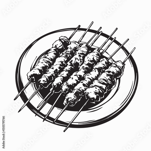 A Plate of Satay Indonesian Food Image vector isolated on white background.
