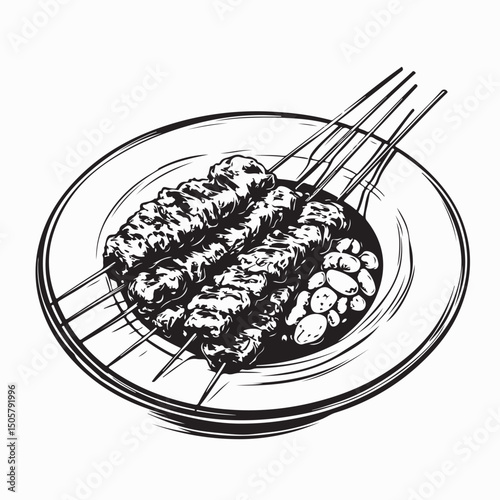 A Plate of Satay Indonesian Food Image vector isolated on white background.