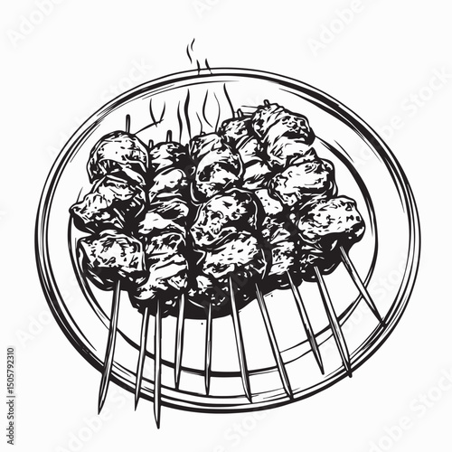 A Plate of Satay Indonesian Food Image vector isolated on white background.