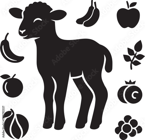 baby sheep silhouette vector, baby sheep vector illustration, baby sheep vector isolated on white background
