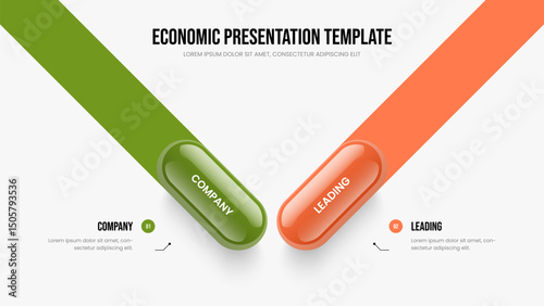 Financial Portfolio Slide Template Vector Illustration. Service Proposal Two Element Diagram Frame Design. Professional Insight 2 Step Infographic Slideshow Layout.