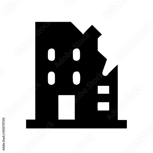 Icon of a damaged building to signify destruction or disrepair	