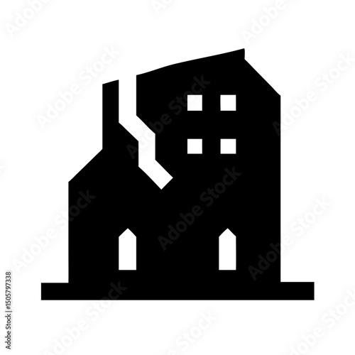 Icon of a damaged building to signify destruction or disrepair