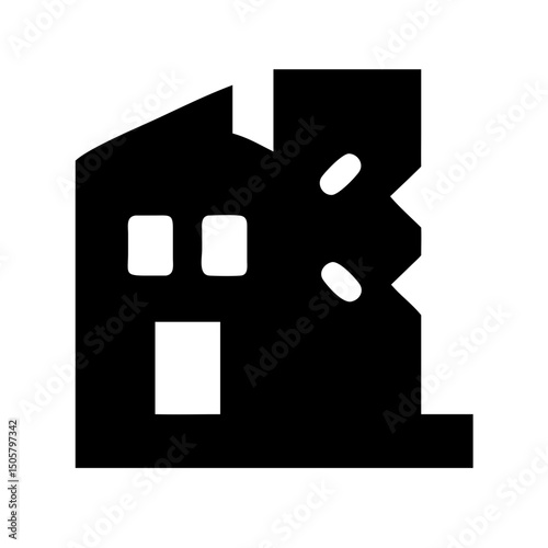 Icon of a damaged building to signify destruction or disrepair