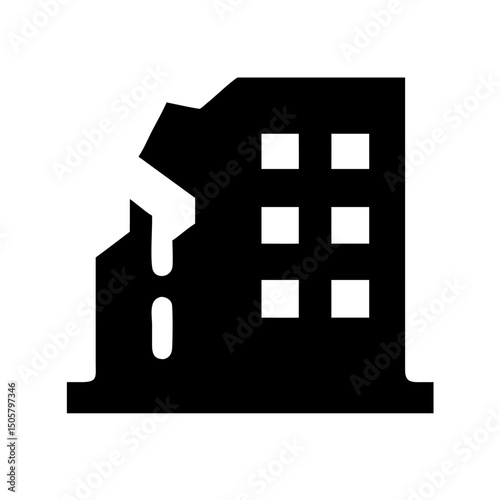 Icon of a damaged building to signify destruction or disrepair