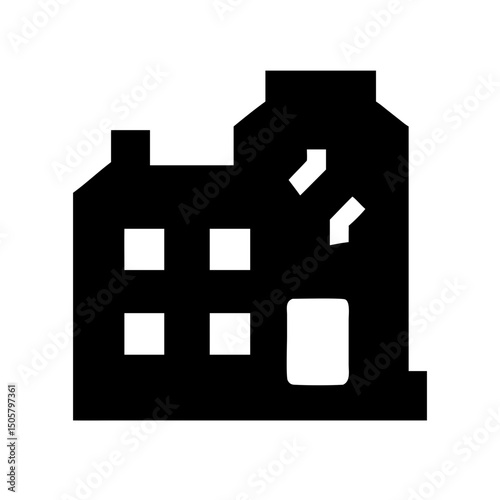 Icon of a damaged building to signify destruction or disrepair	
