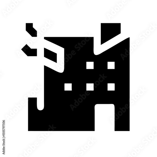 Icon of a damaged building to signify destruction or disrepair	