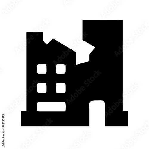 Icon of a damaged building to signify destruction or disrepair