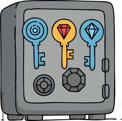 Safe with colorful decorative keys illustration for security and protection concept vector 