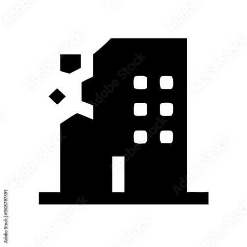 Icon of a damaged building to signify destruction or disrepair